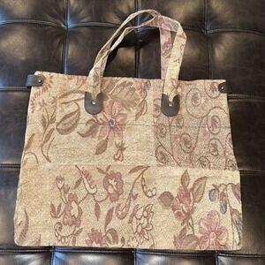 Brocade Tapestry Shoulder Carpet Bag Tote Shopping Muted Multi‎ Floral Retro